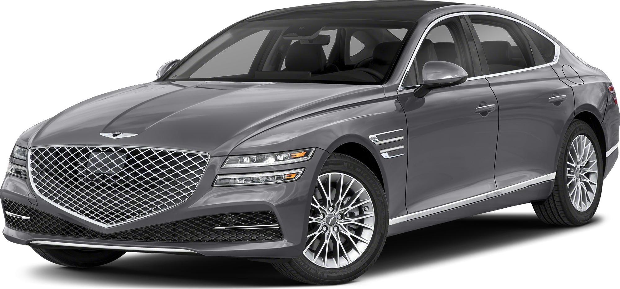 Front view with distinctive grille, LED headlights, and alloy wheels