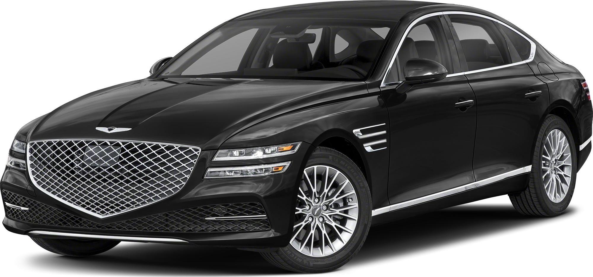 Luxury sedan with large grille and sleek LED headlights