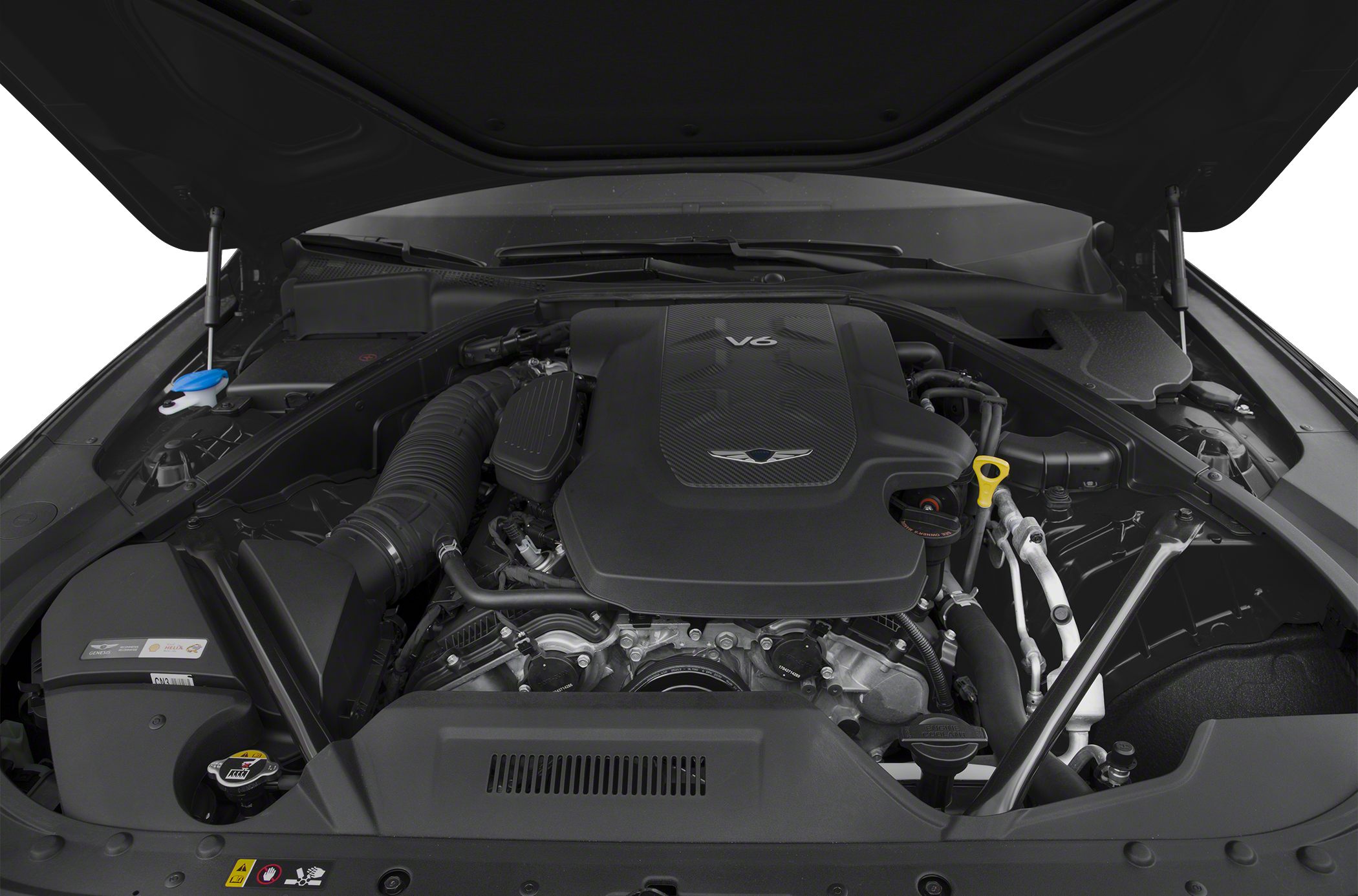 V6 engine bay with modern component layout