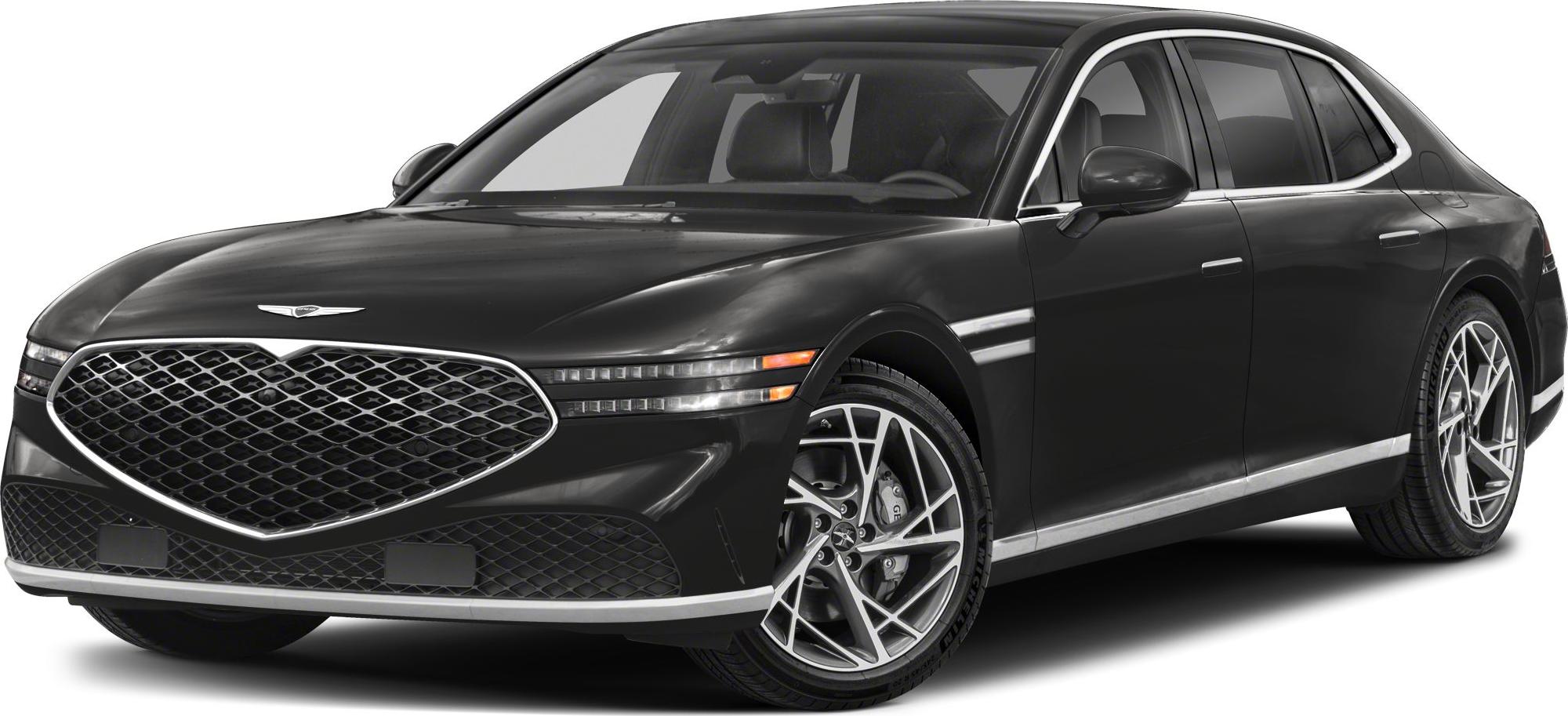 Large front grille and stylish alloy wheels on luxury sedan