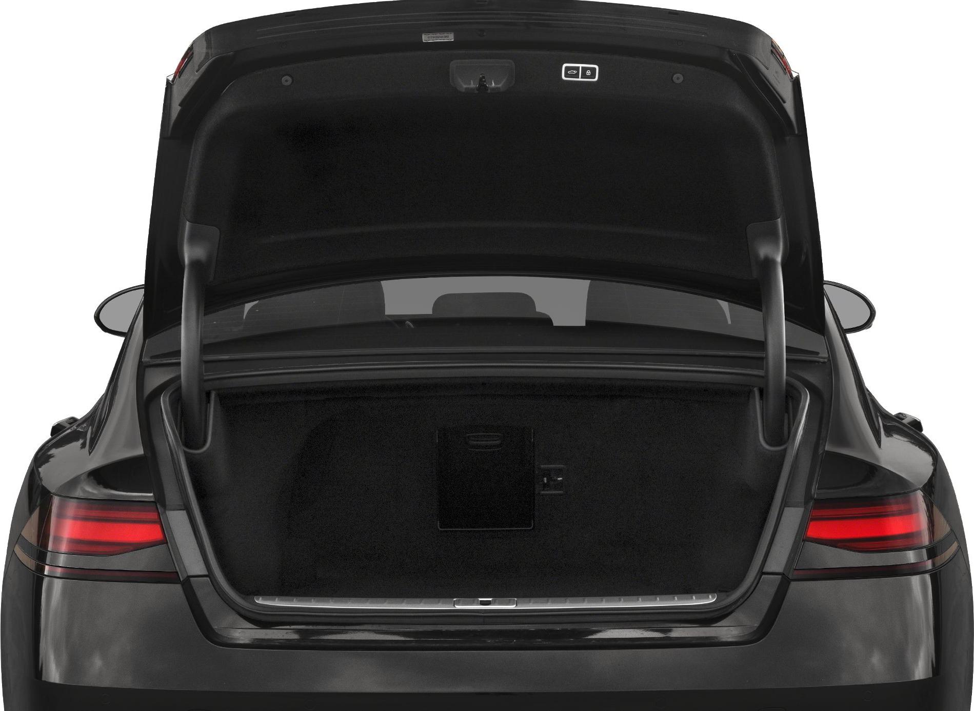 Open rear trunk storage space with visible taillights