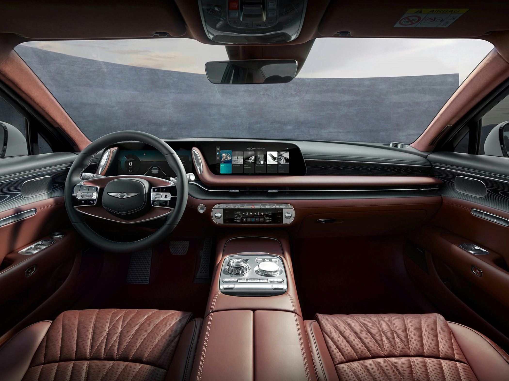 Luxury brown leather interior and advanced digital dashboard display