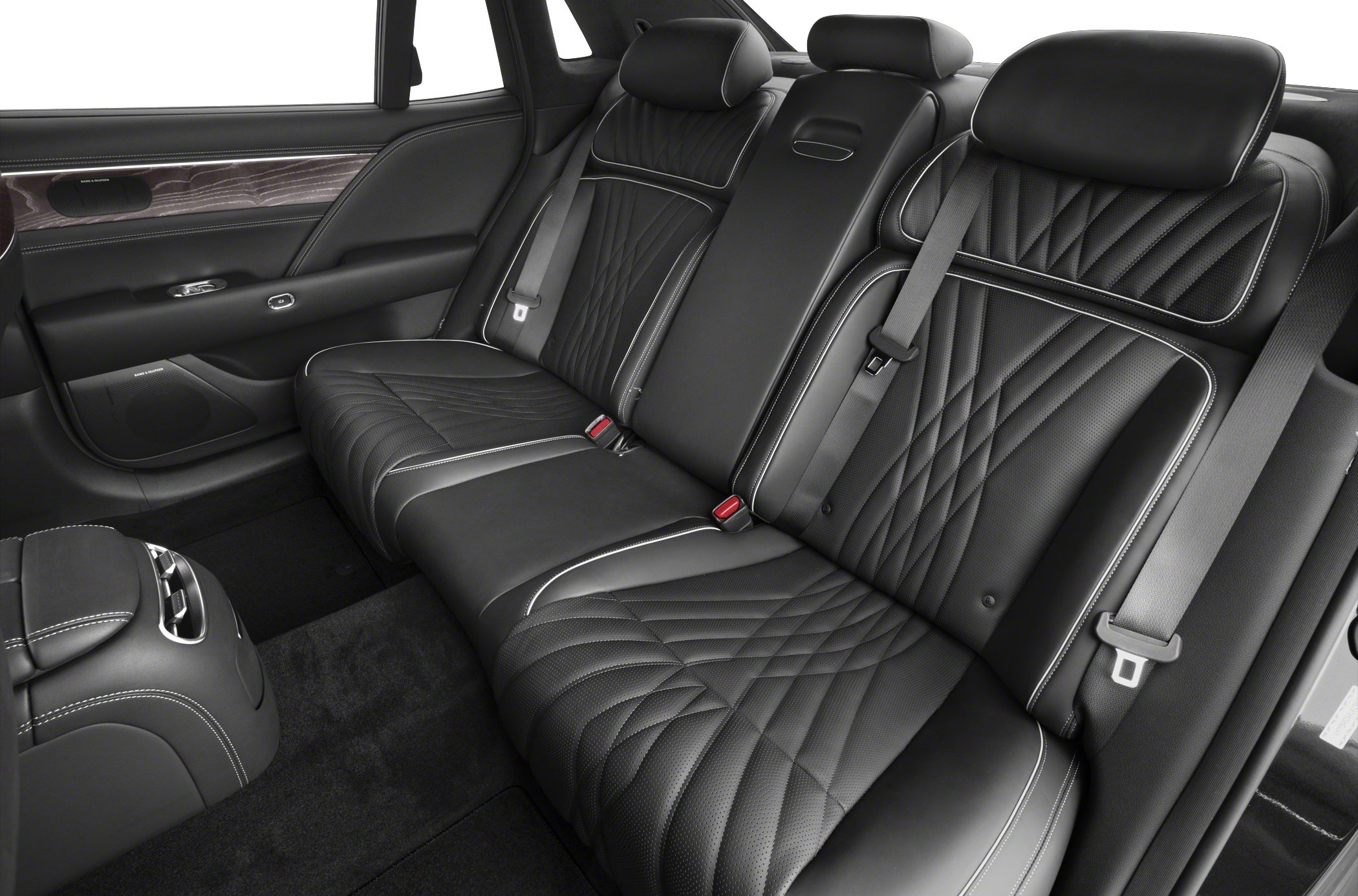 Black quilted leather rear seats with premium stitching and wood trim