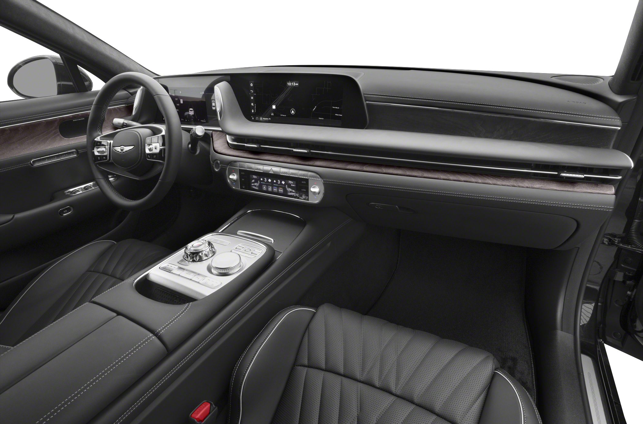 Luxury car interior with digital dashboard and advanced controls