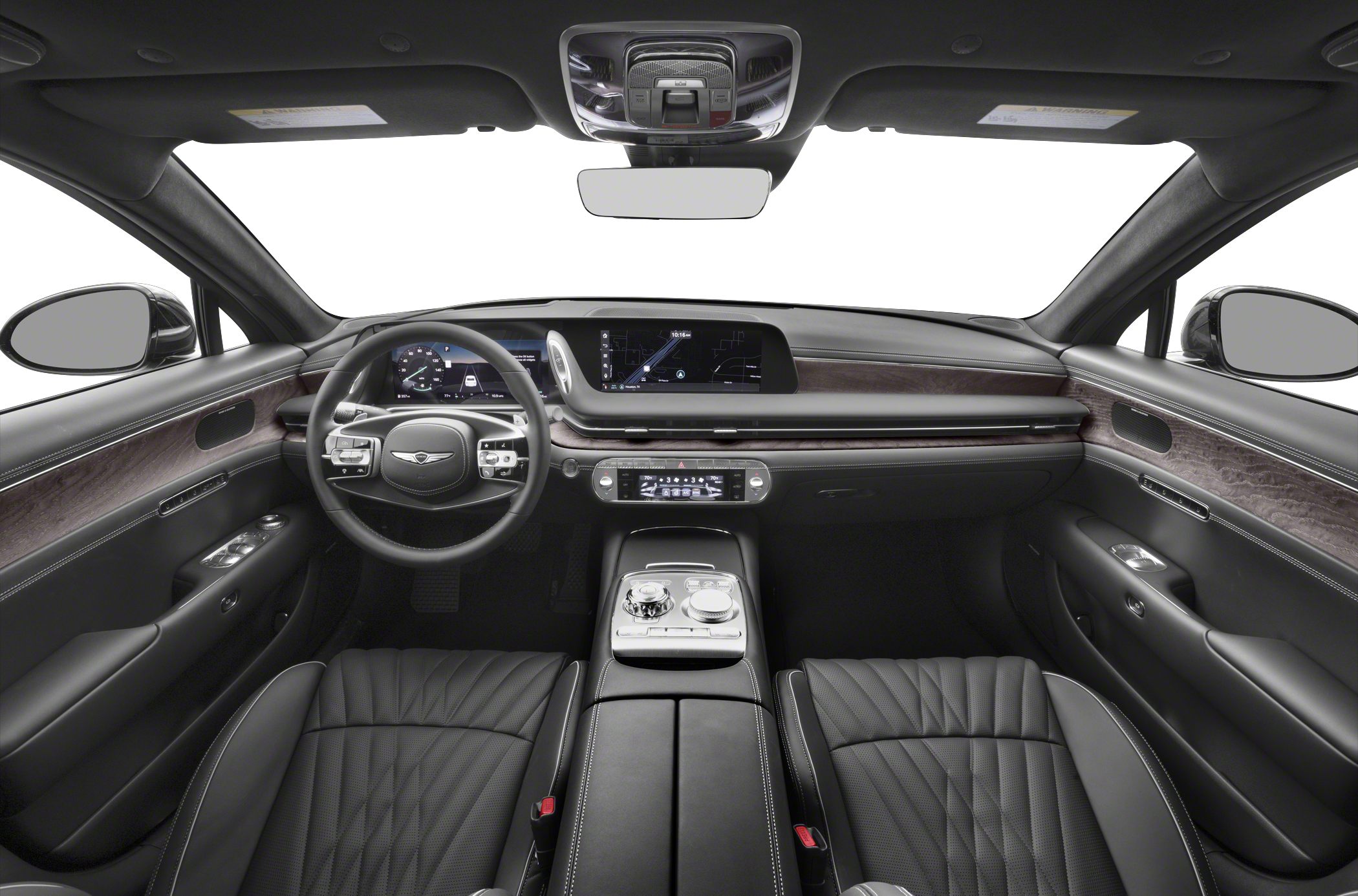 Luxury interior with digital cluster, wood trim, premium leather seats