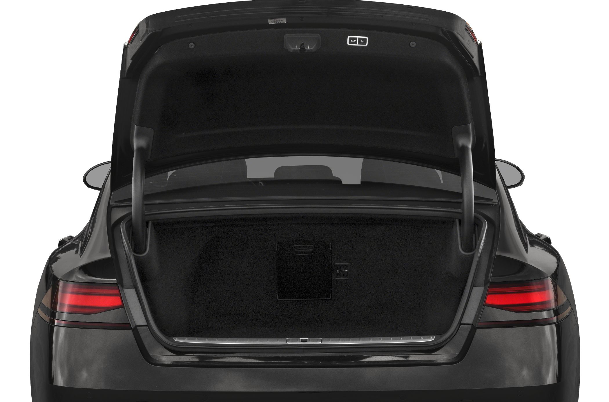 Open trunk rear view with spacious cargo and modern rear lights