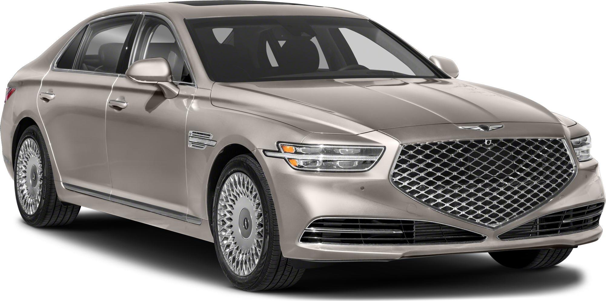 Front grille and LED headlights of a luxury sedan