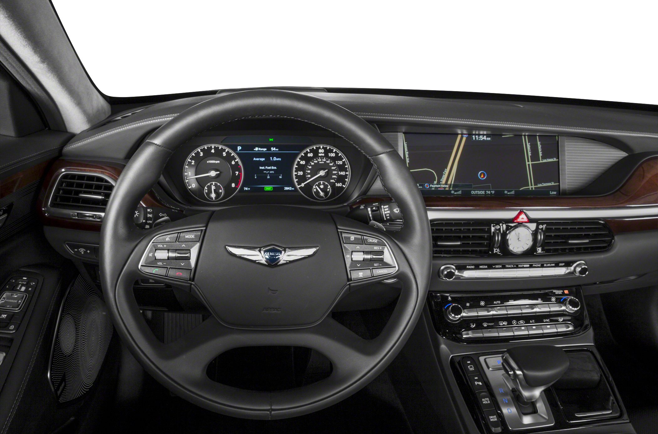 Digital dashboard and leather steering wheel with navigation center console