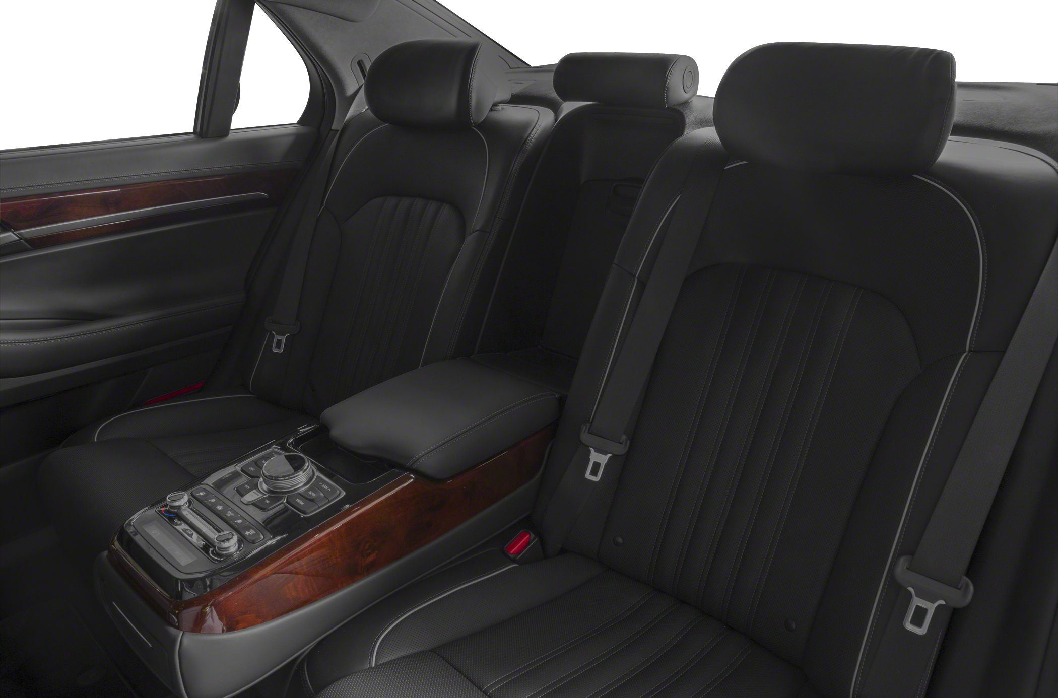 Luxury rear seats with wood trim and control panel