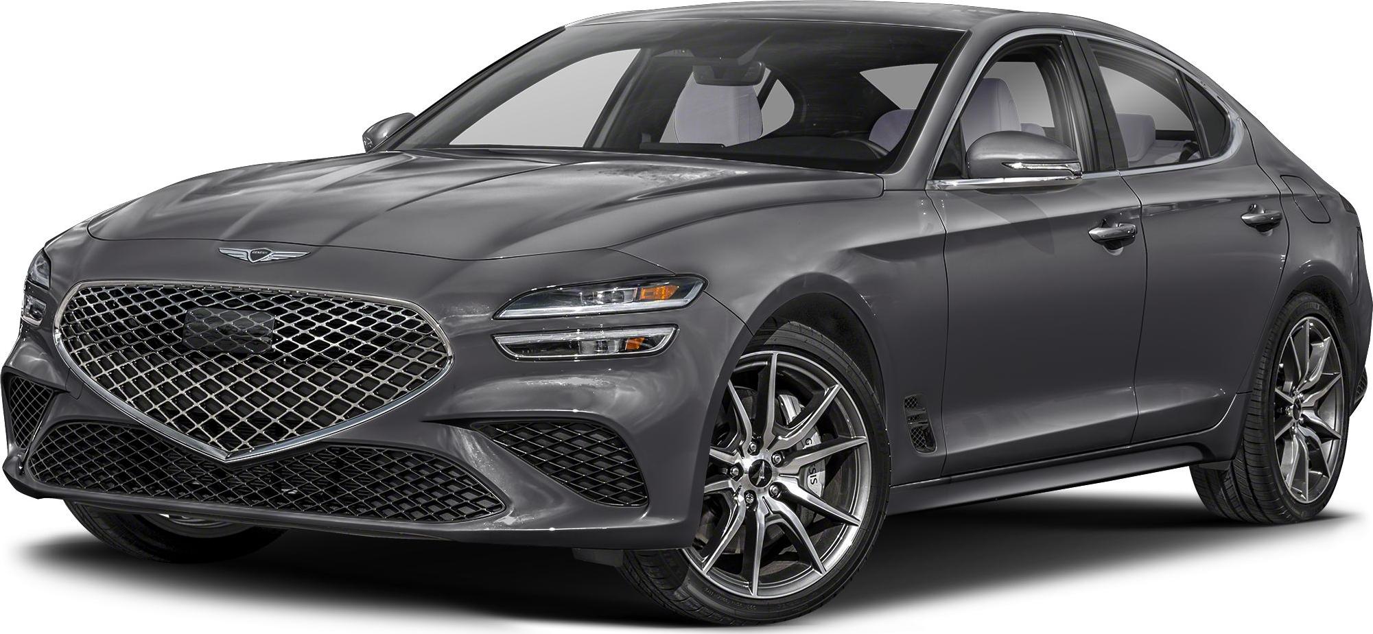Close-up of front view with diamond mesh grille and split headlights