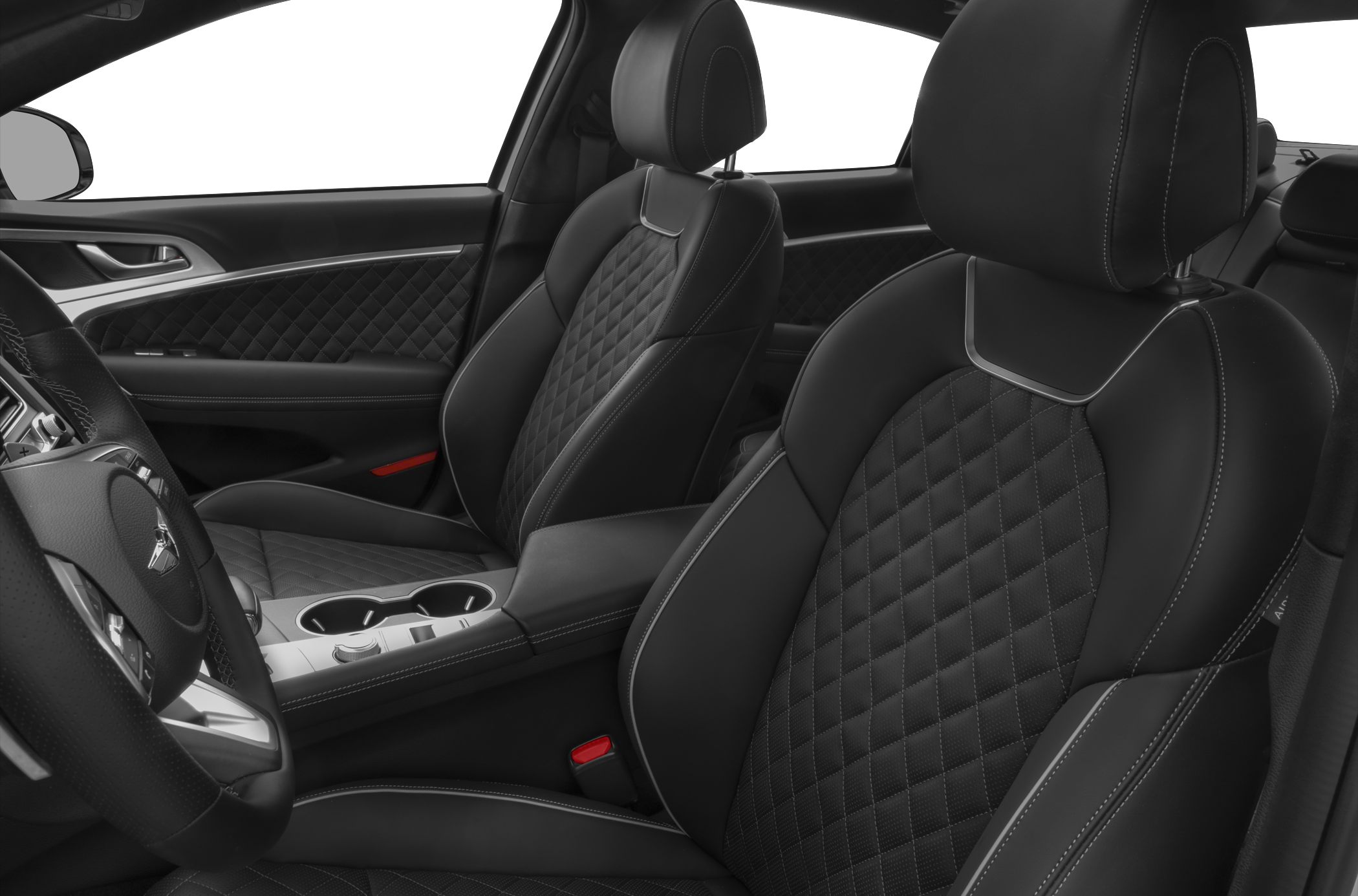 Quilted leather front seats with detailed stitching and premium interior design.