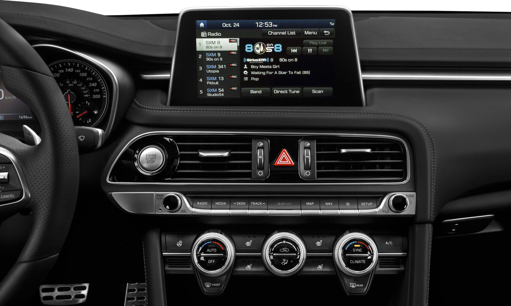 Dashboard with touchscreen infotainment system and climate control dials