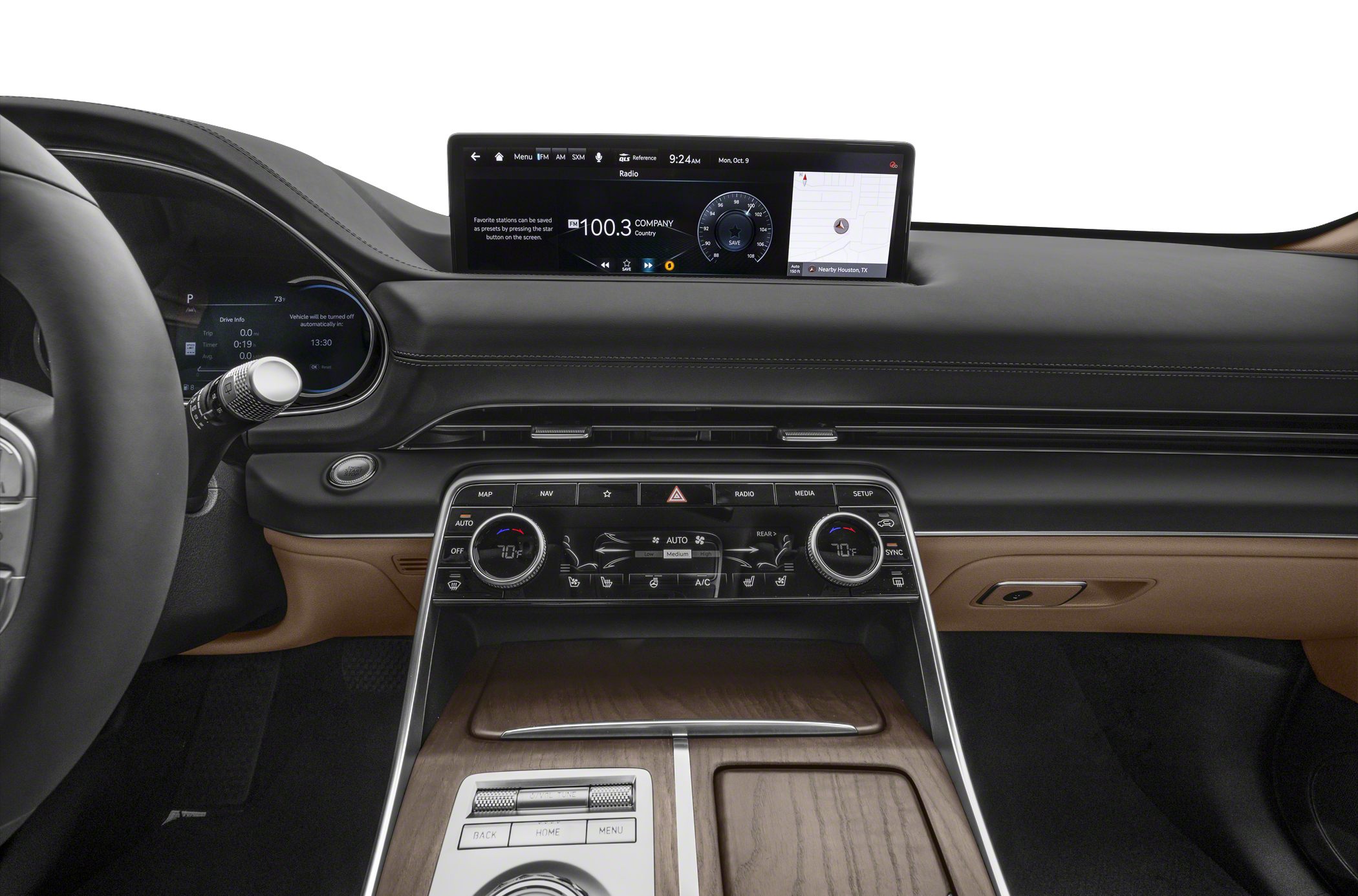 Digital dashboard, center climate controls, wood trim center console