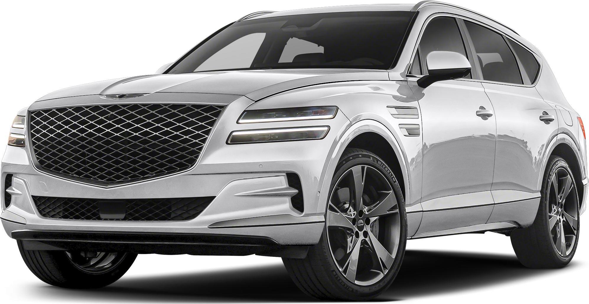 Bold front grille and distinctive split headlights on a luxury SUV front view