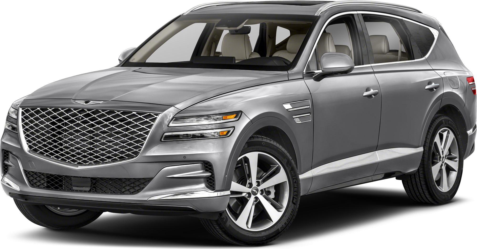Diamond-pattern grille and dual-stripe LED headlights on a silver SUV front.