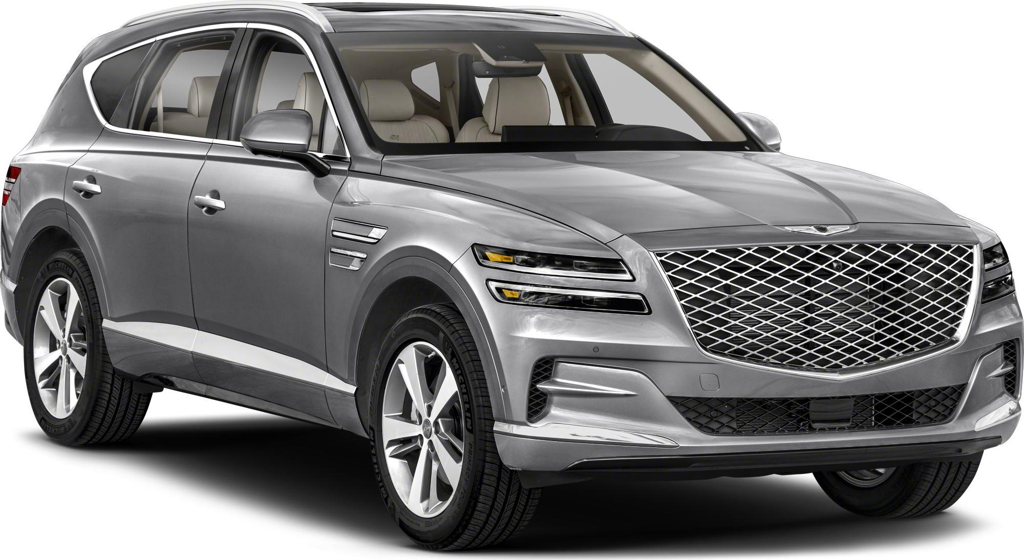 Front and side view of a luxury SUV with distinctive grille and LED headlights