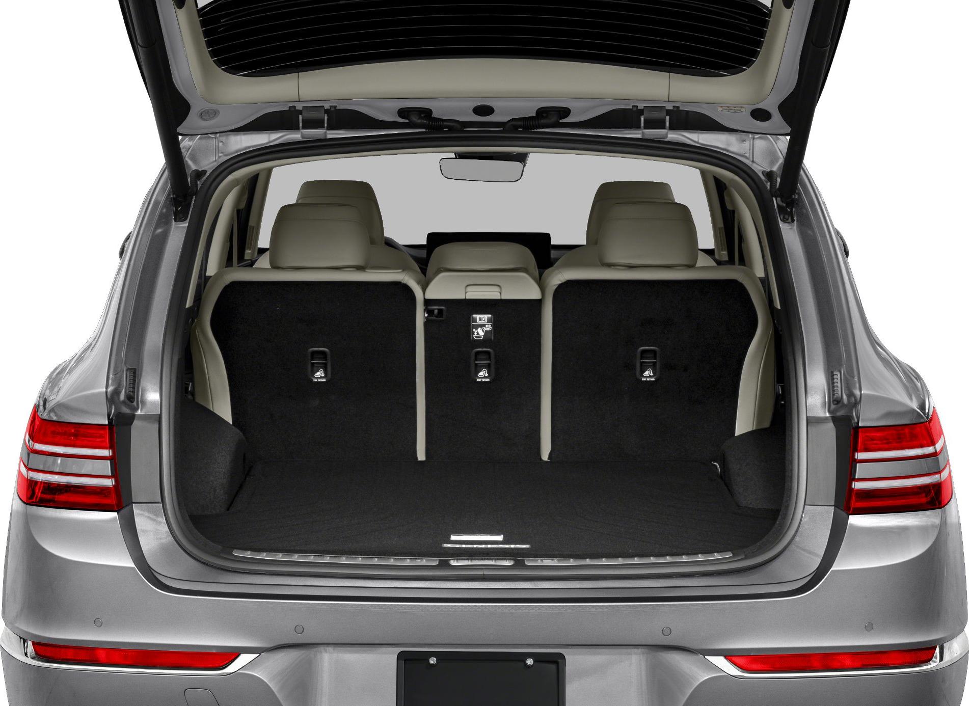 Spacious SUV trunk interior with open hatch and foldable rear seats