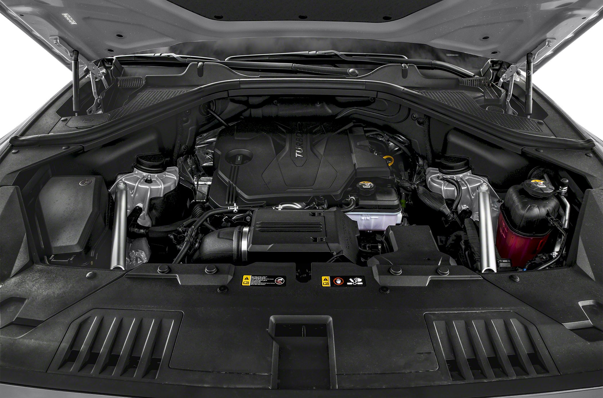 Turbocharged engine with visible intake and structural supports