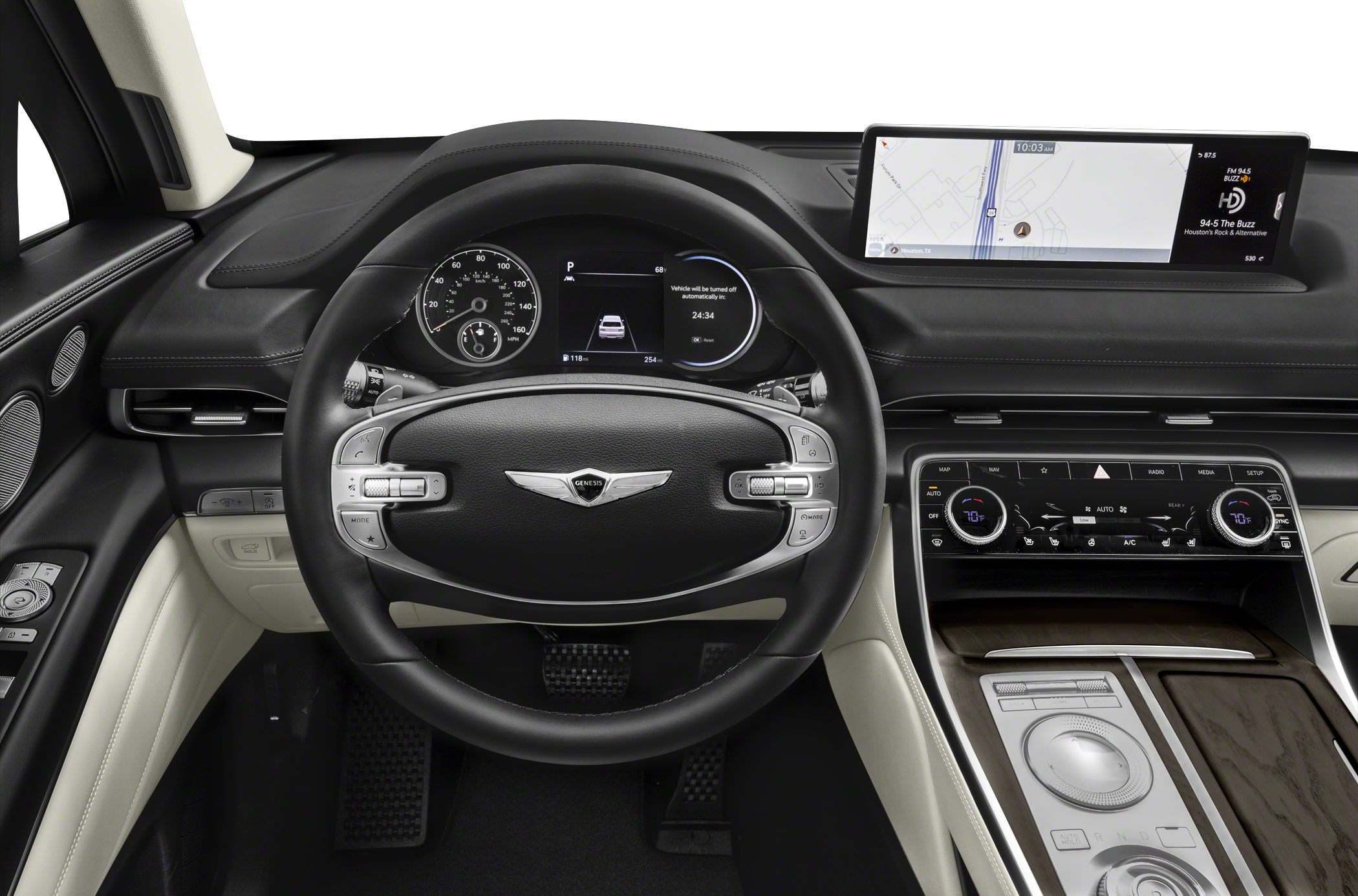 Digital instrument cluster and infotainment display with premium steering wheel
