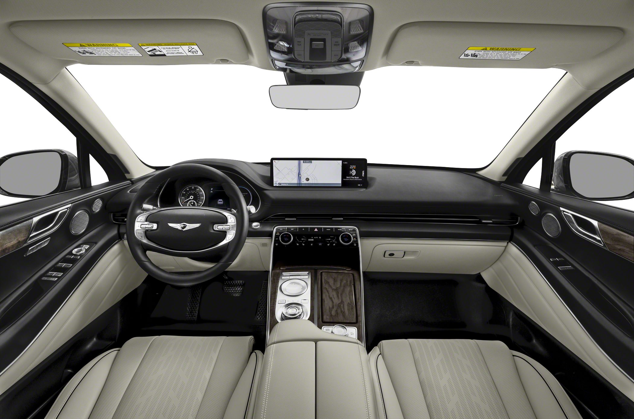 Luxury interior with digital dashboard and wood trim center console