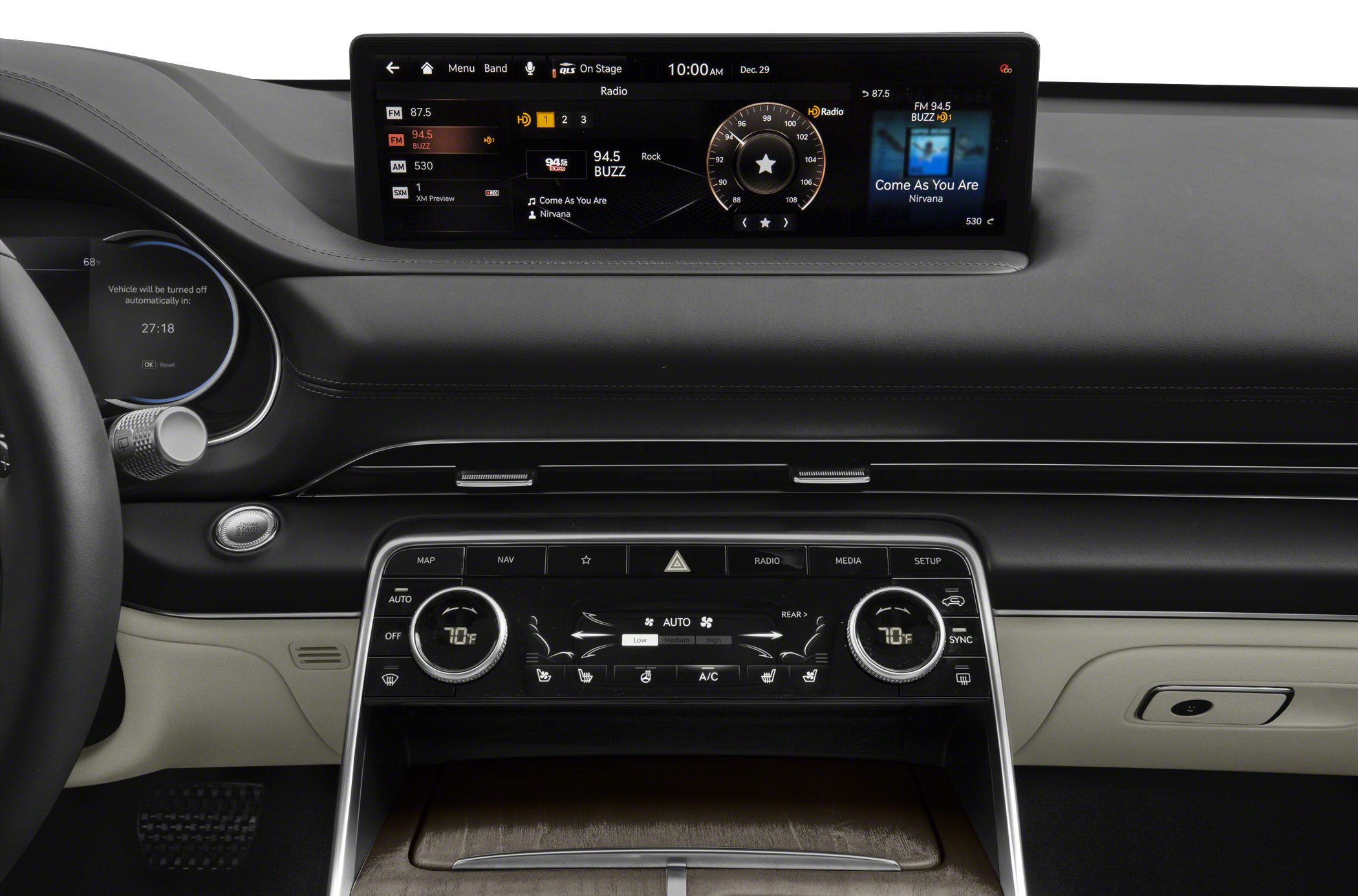 Dual climate control with digital infotainment touchscreen and radio display
