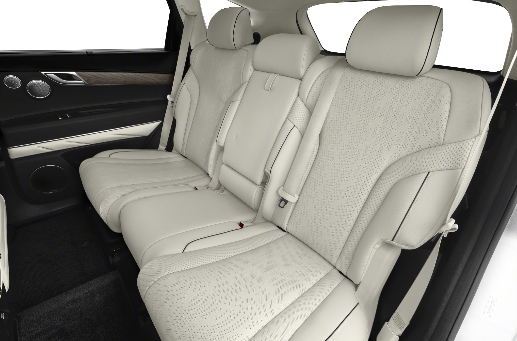 Luxury rear seat with leather upholstery and wood trim