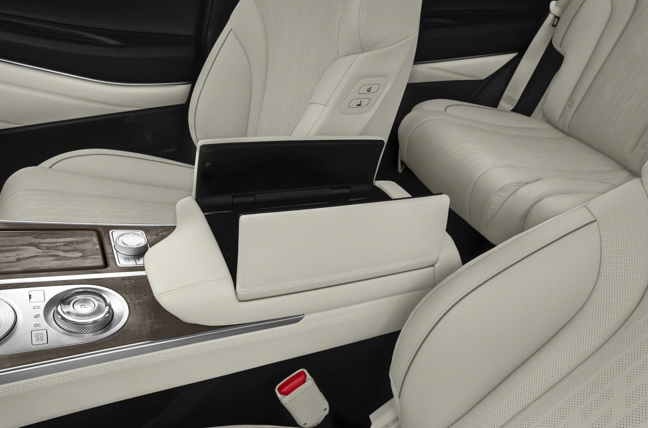 Premium beige leather seats and center console with wood trim