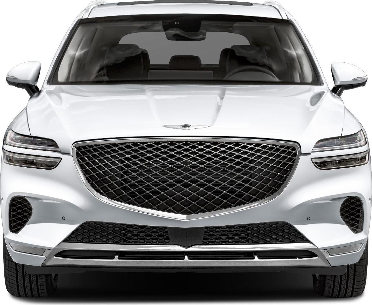 Front view with large mesh grille and slim LED headlights
