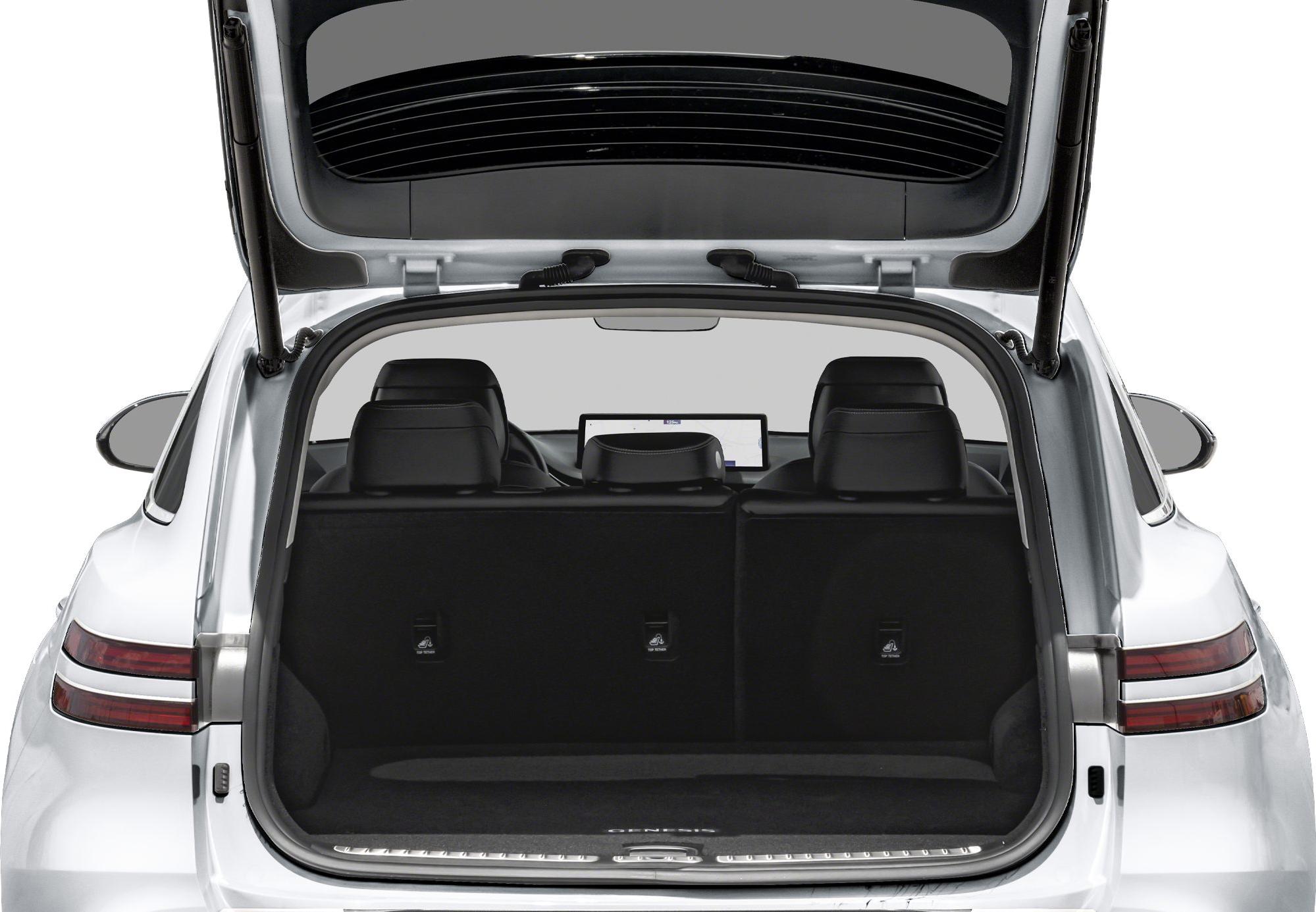Open rear trunk with spacious cargo area and visible rear seats
