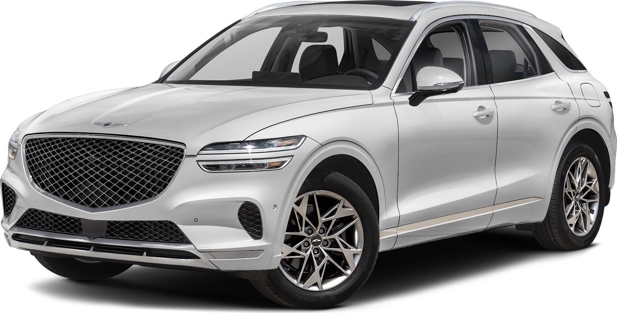 Luxury SUV front 3-4 angle with mesh grille and split LED headlights