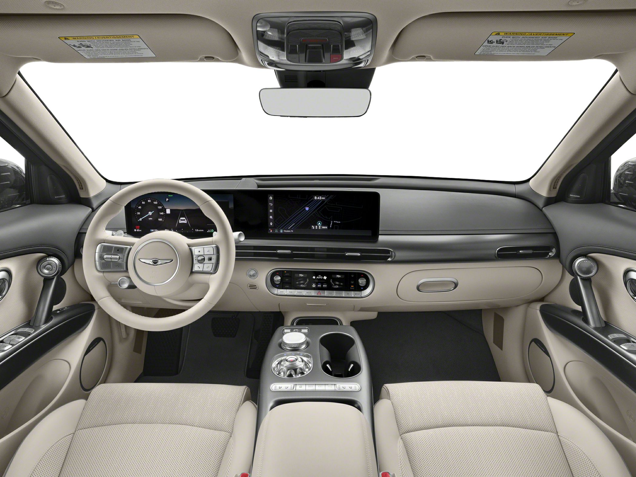 Digital dashboard and touchscreen infotainment with elegant steering wheel.