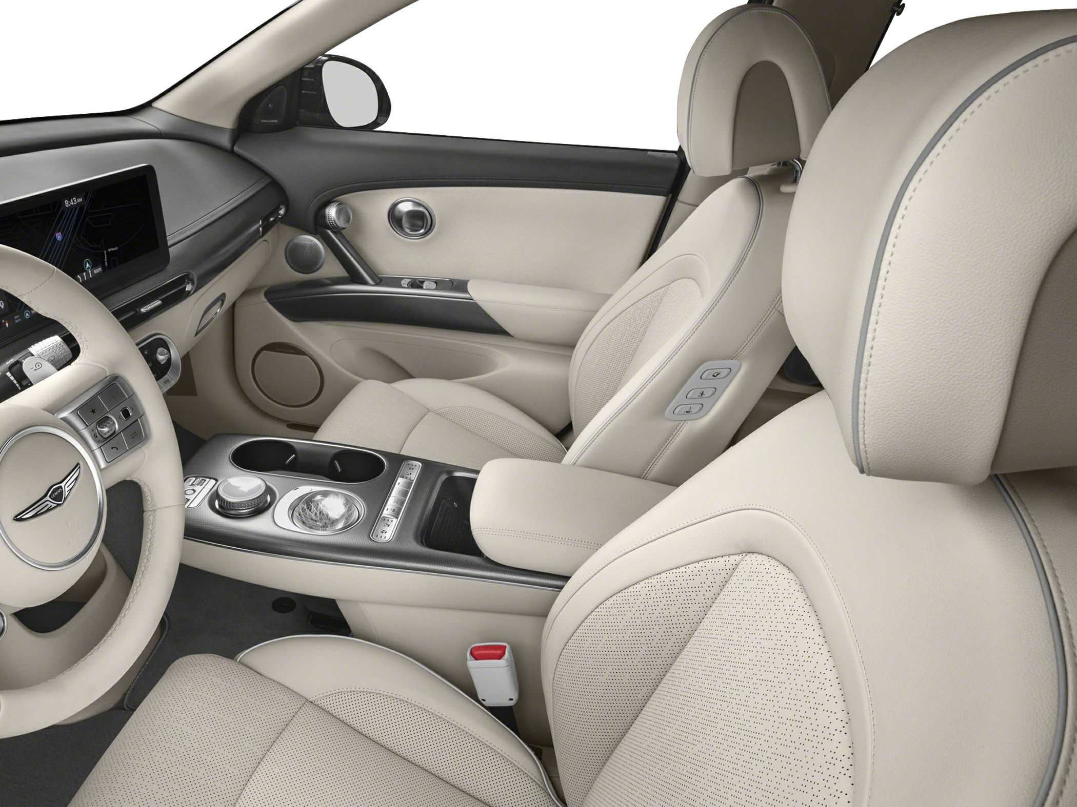 Beige perforated leather seats and modern control panel interior