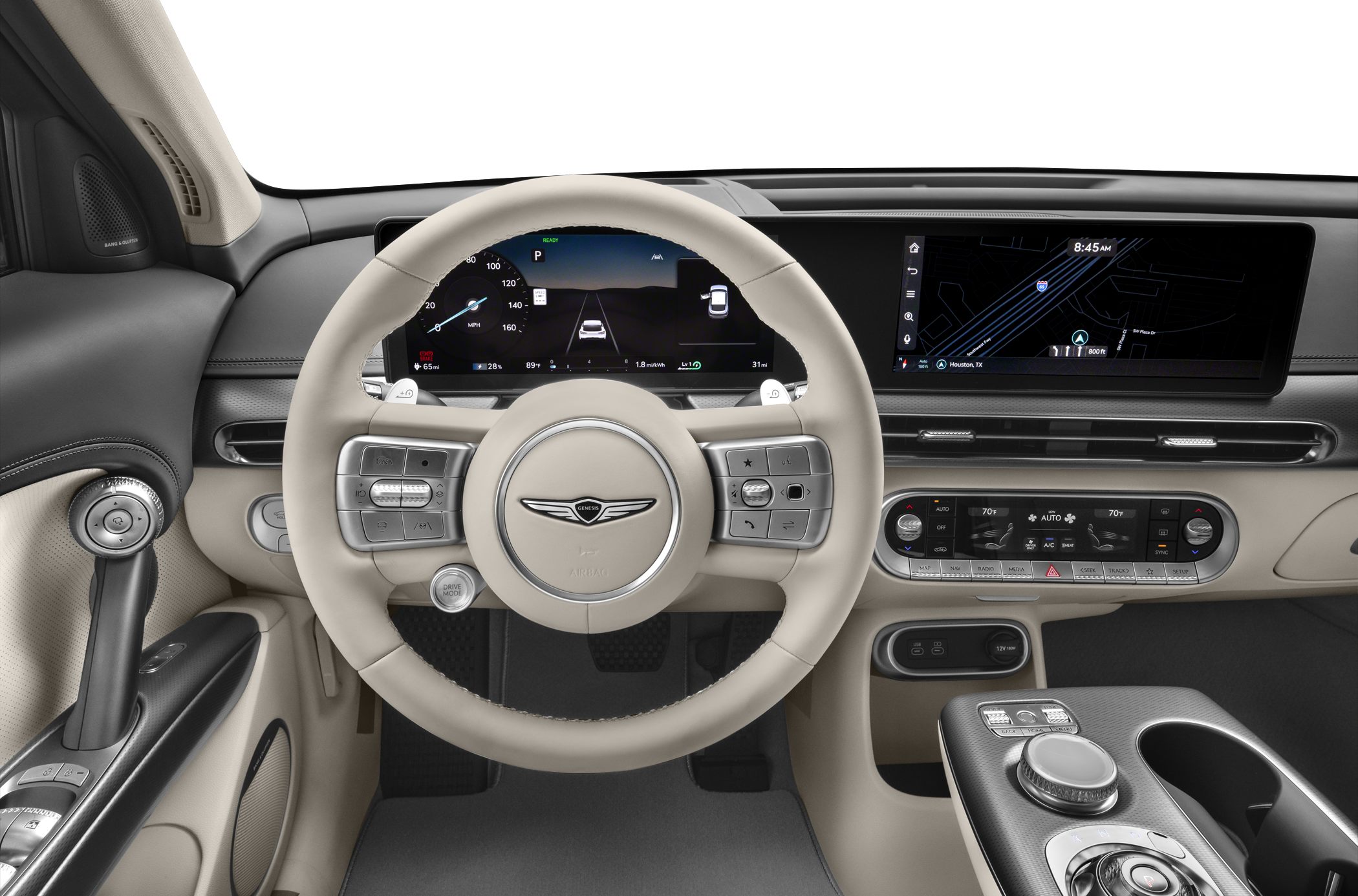 Dual digital displays with modern steering wheel and dashboard controls
