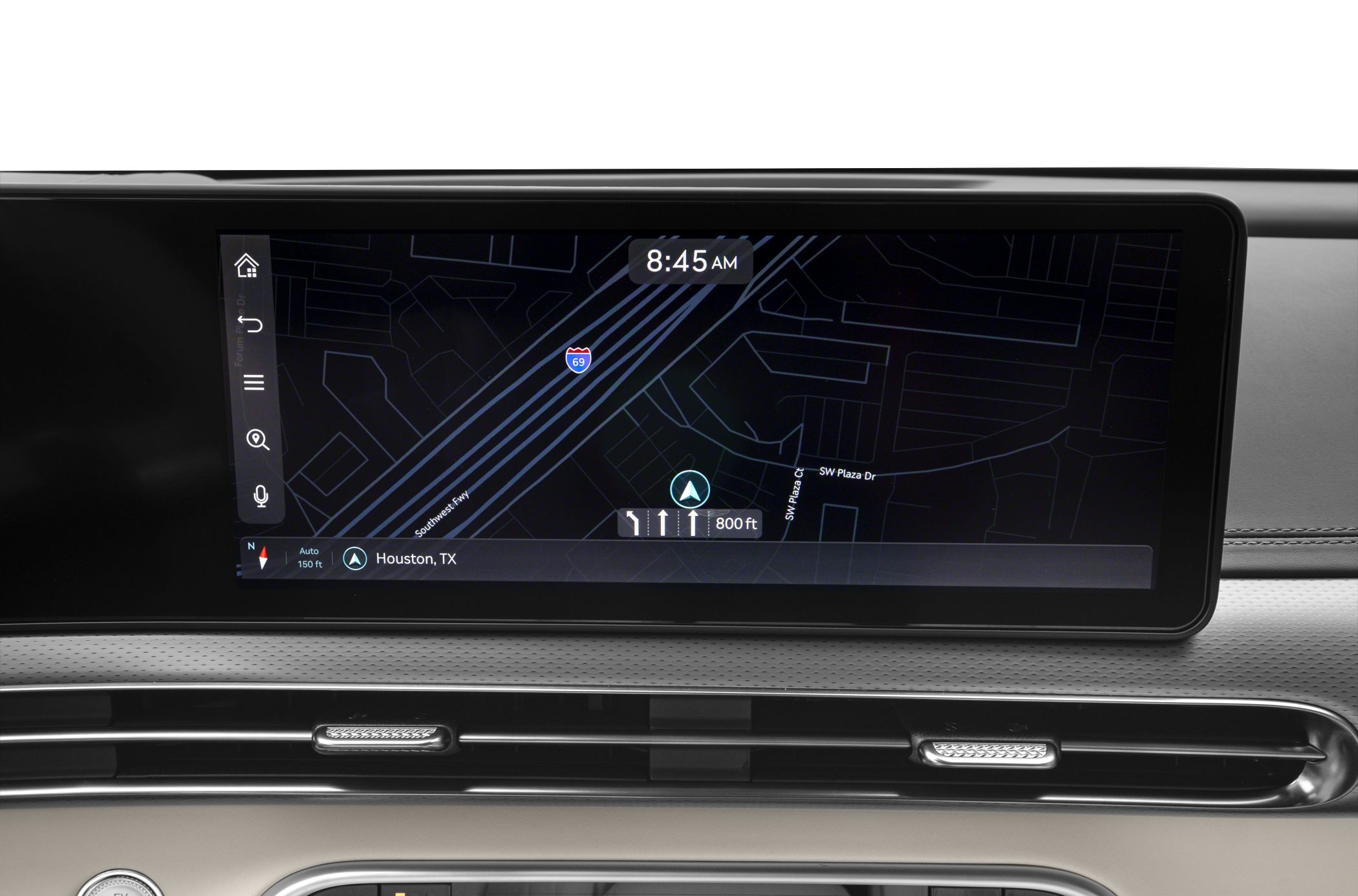 High-resolution digital navigation display with map and directions.