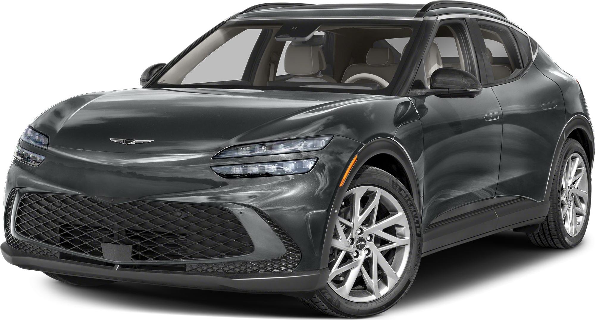 Electric SUV front side with LED headlights and sporty wheels
