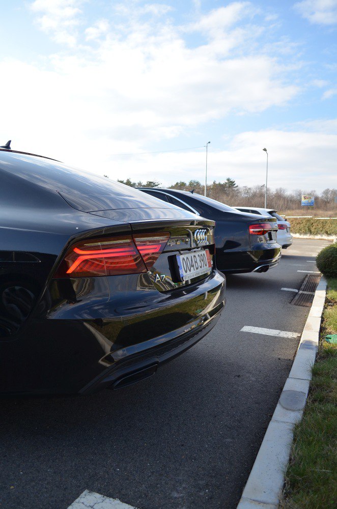 Rear view focusing on tail lights and bumper design of luxury sedan