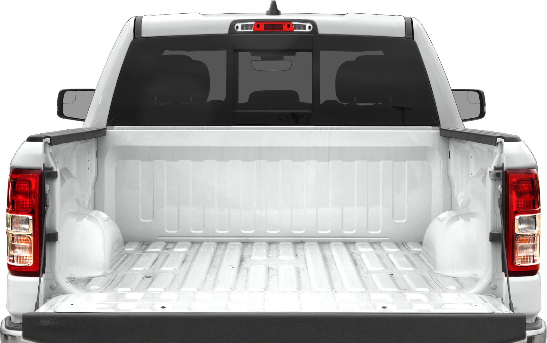 Open cargo bed and tailgate of a pickup truck