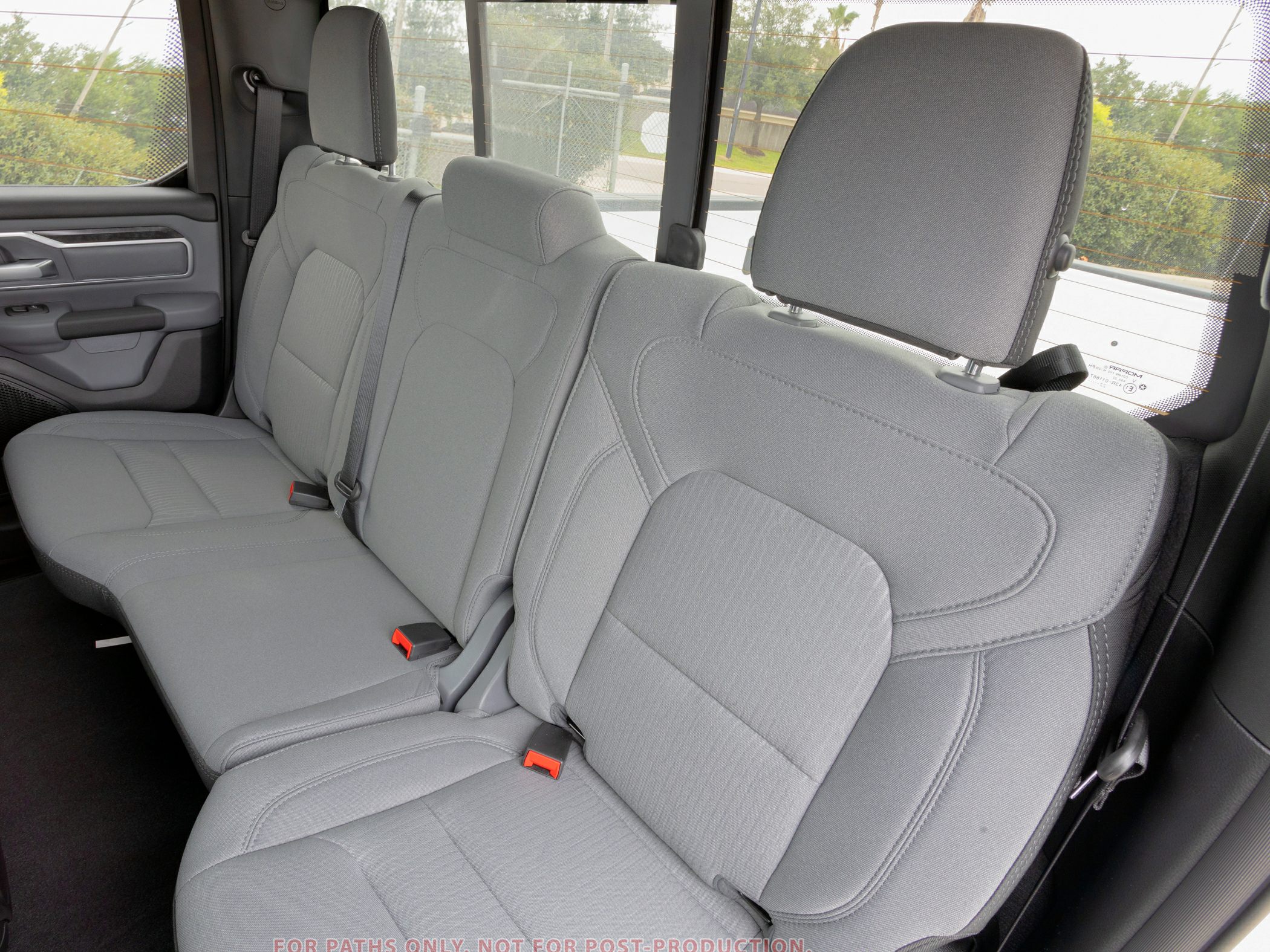 Rear fabric seats with headrests in spacious truck cabin