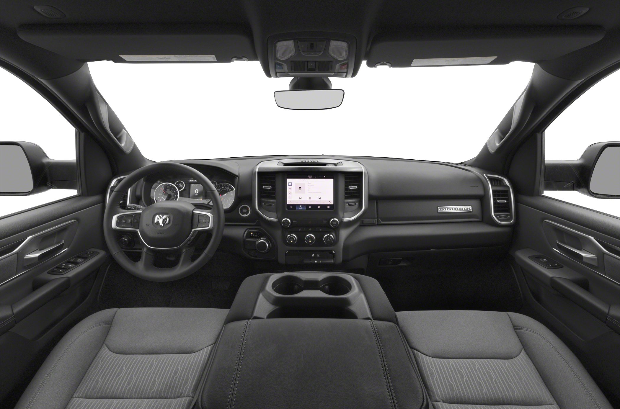 Modern truck dashboard with digital display and center console cup holders