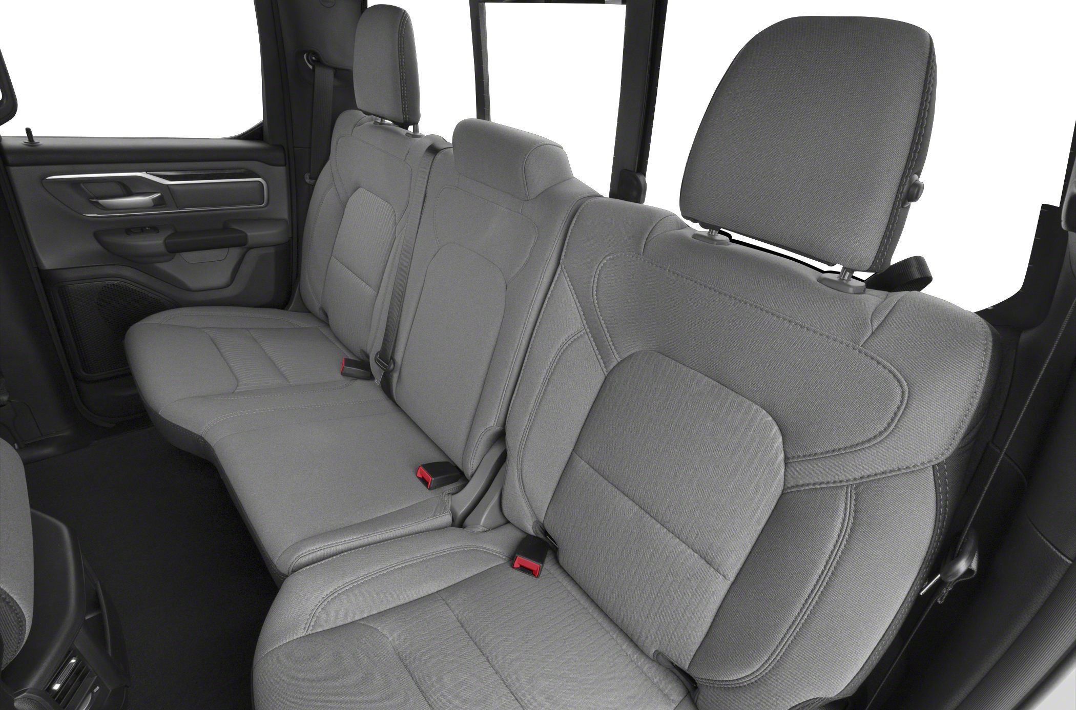 Spacious rear seat interior with fabric upholstery and adjustable headrests.