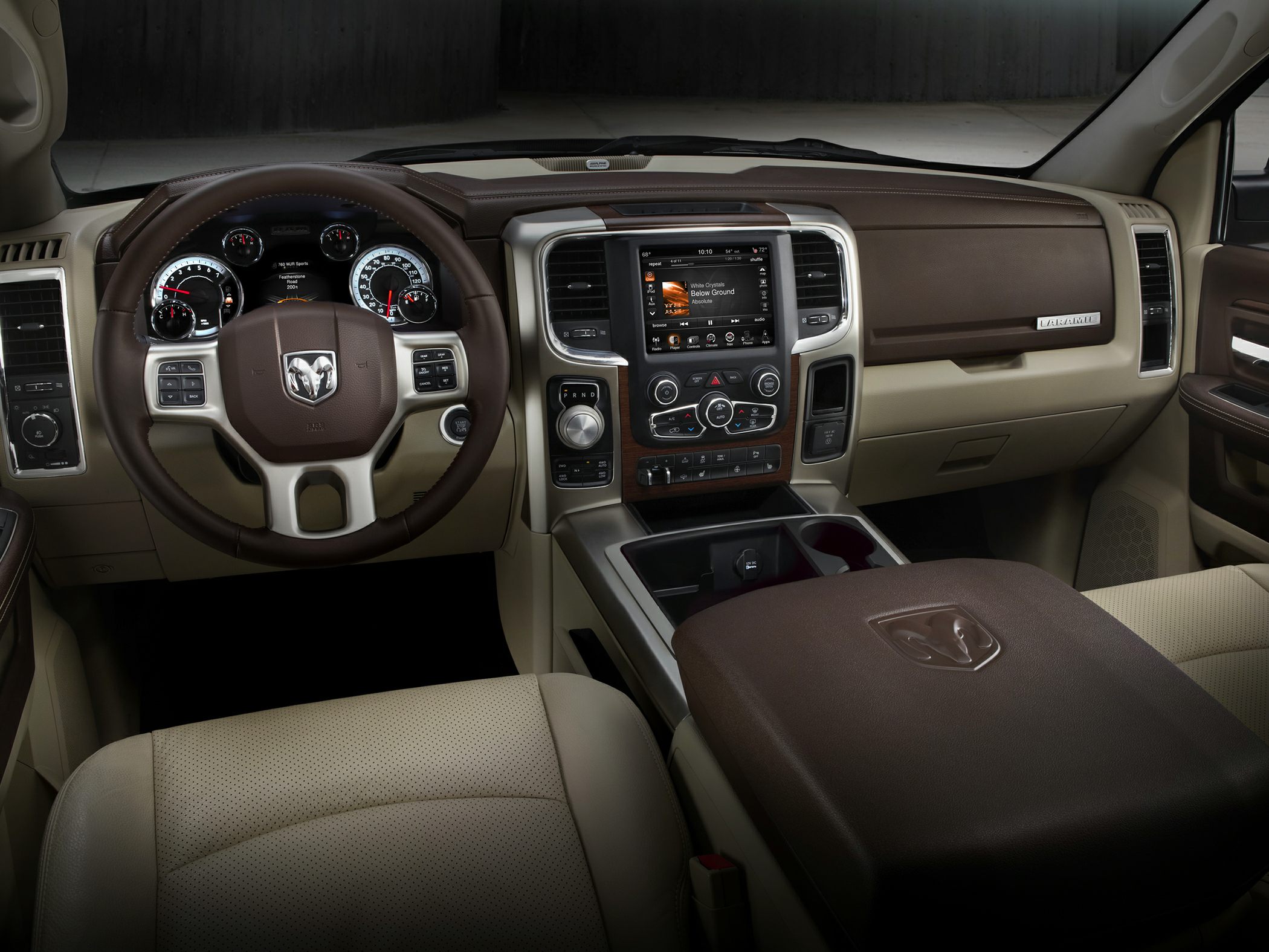 Dashboard, steering wheel, infotainment system, and center console design