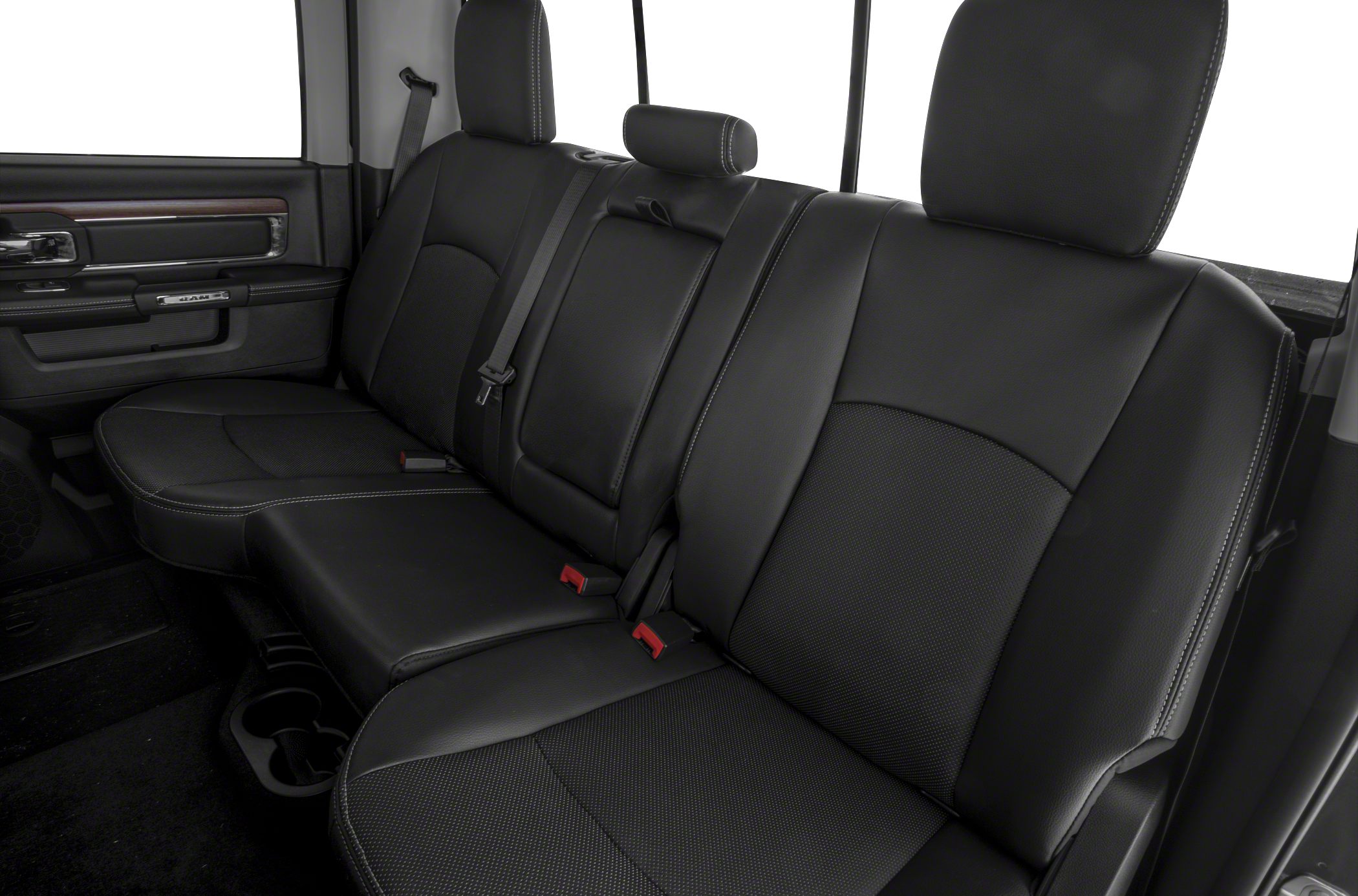 Black leather rear seats with armrest and seat belts