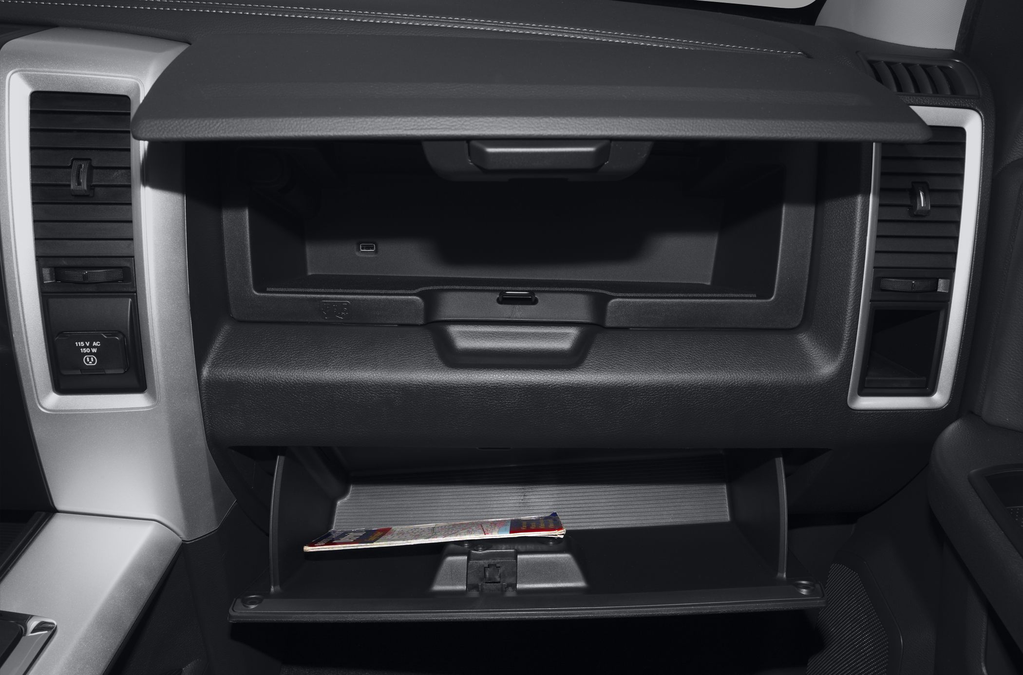 Dual glove box compartments with clean dashboard integration