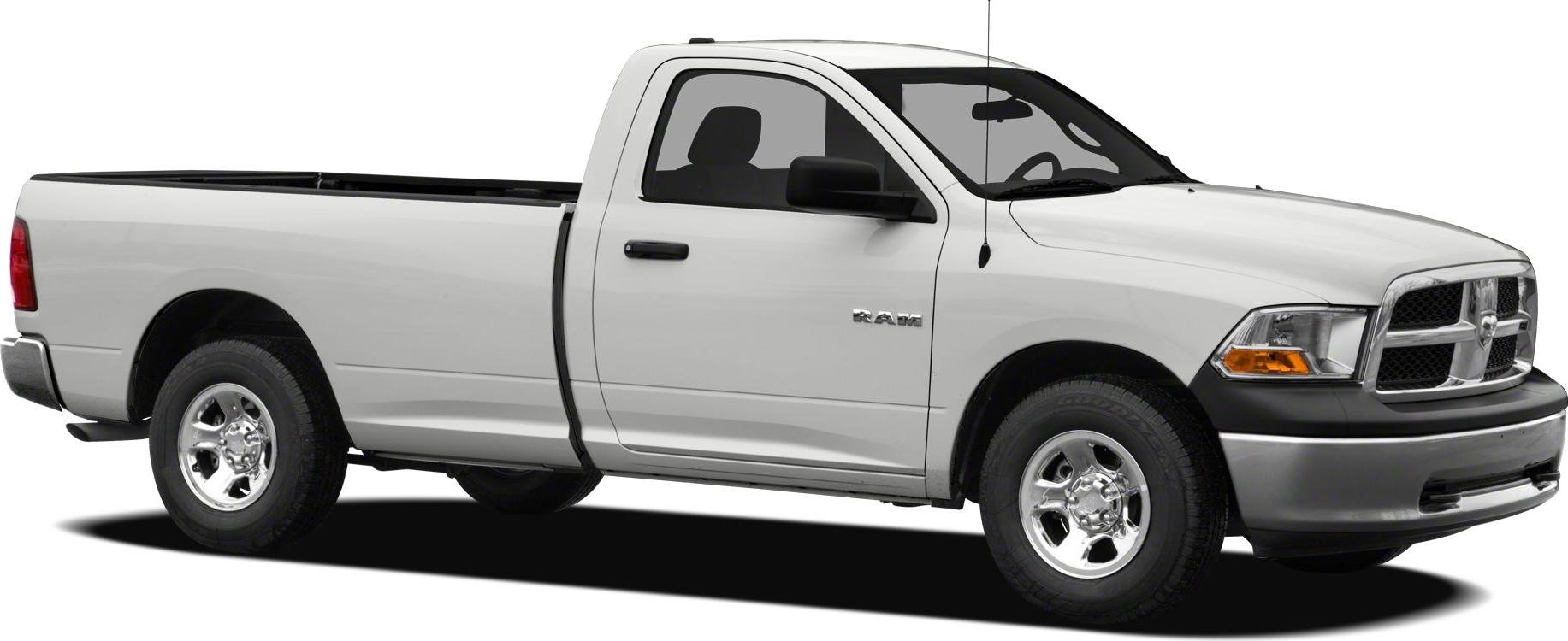Side profile of pickup truck with regular cab and long cargo bed