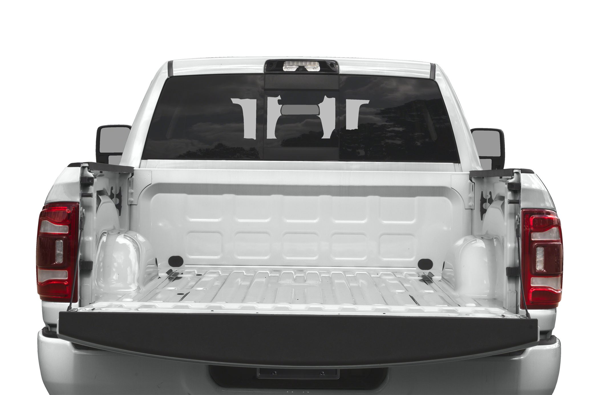 Open truck bed with lowered tailgate and tinted rear window