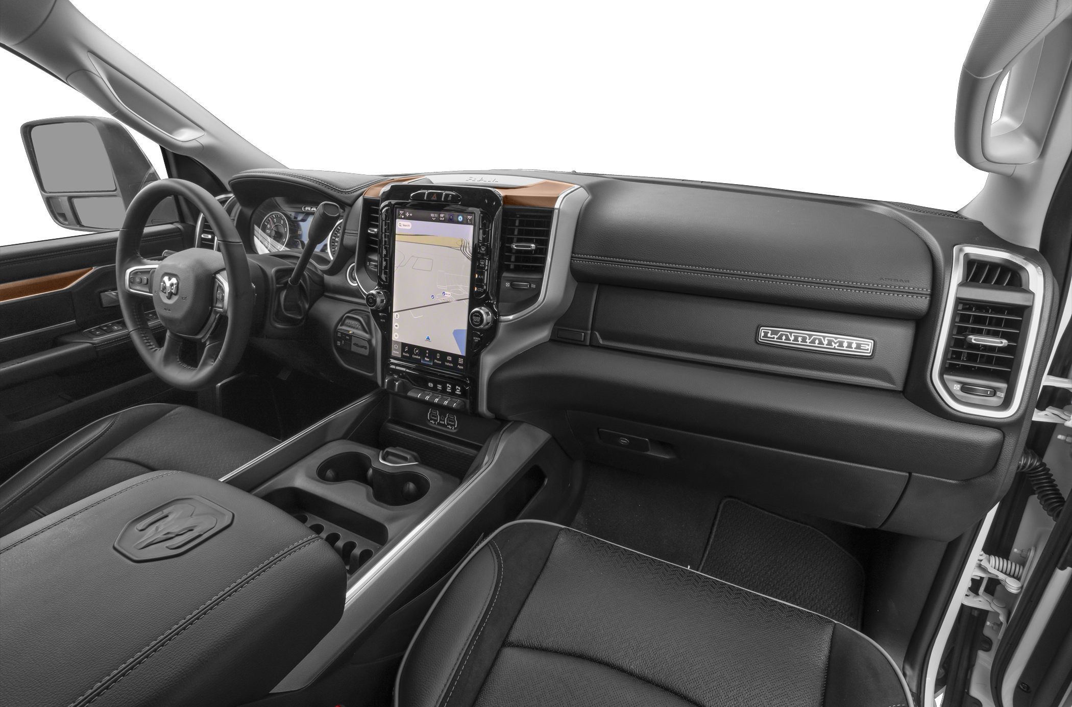 Interior of truck with touchscreen and Laramie trim