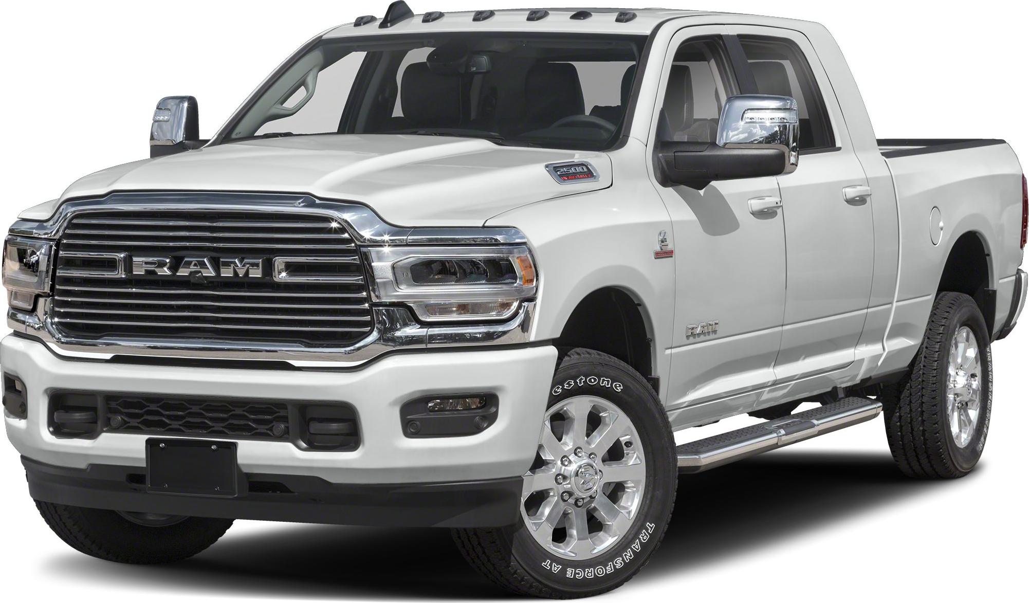 Front view of heavy-duty pickup with chrome grille and large headlights