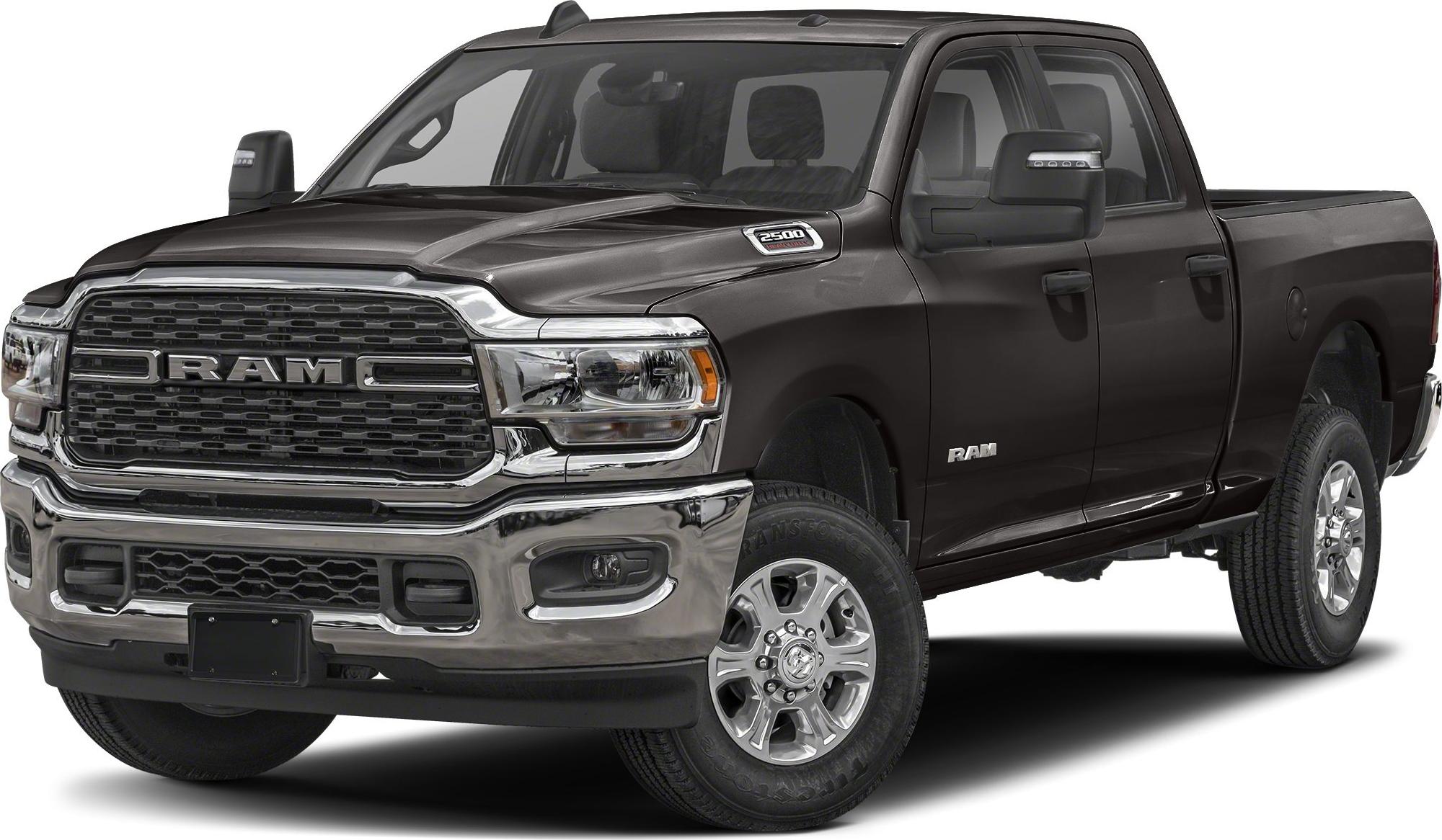 Front view of rugged pickup with chrome grille and large headlights