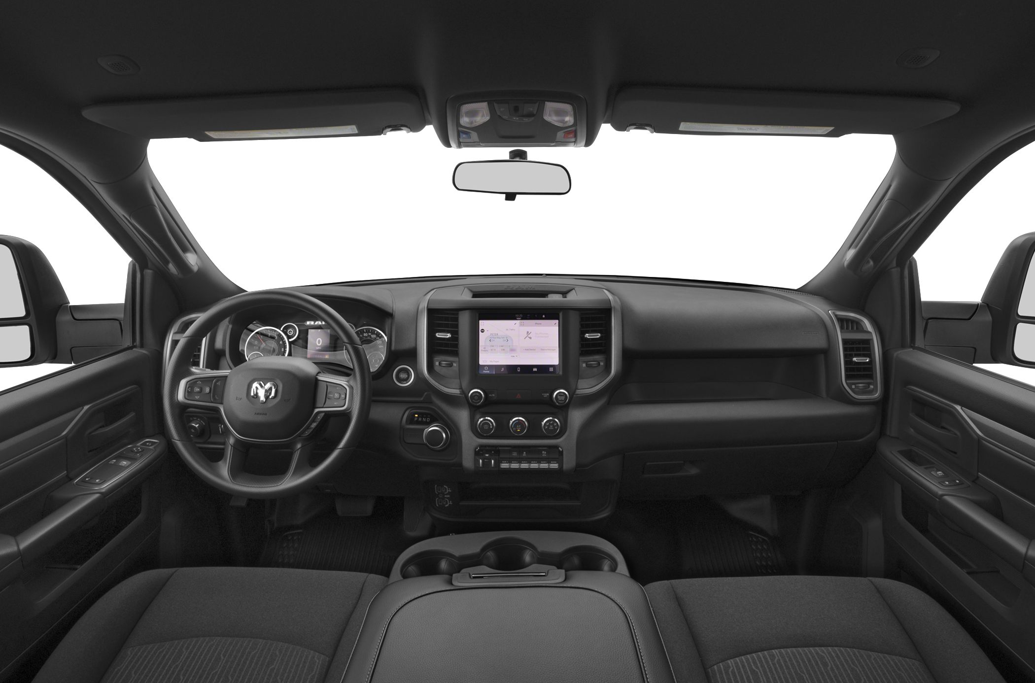 Dashboard and central touchscreen inside a truck cabin