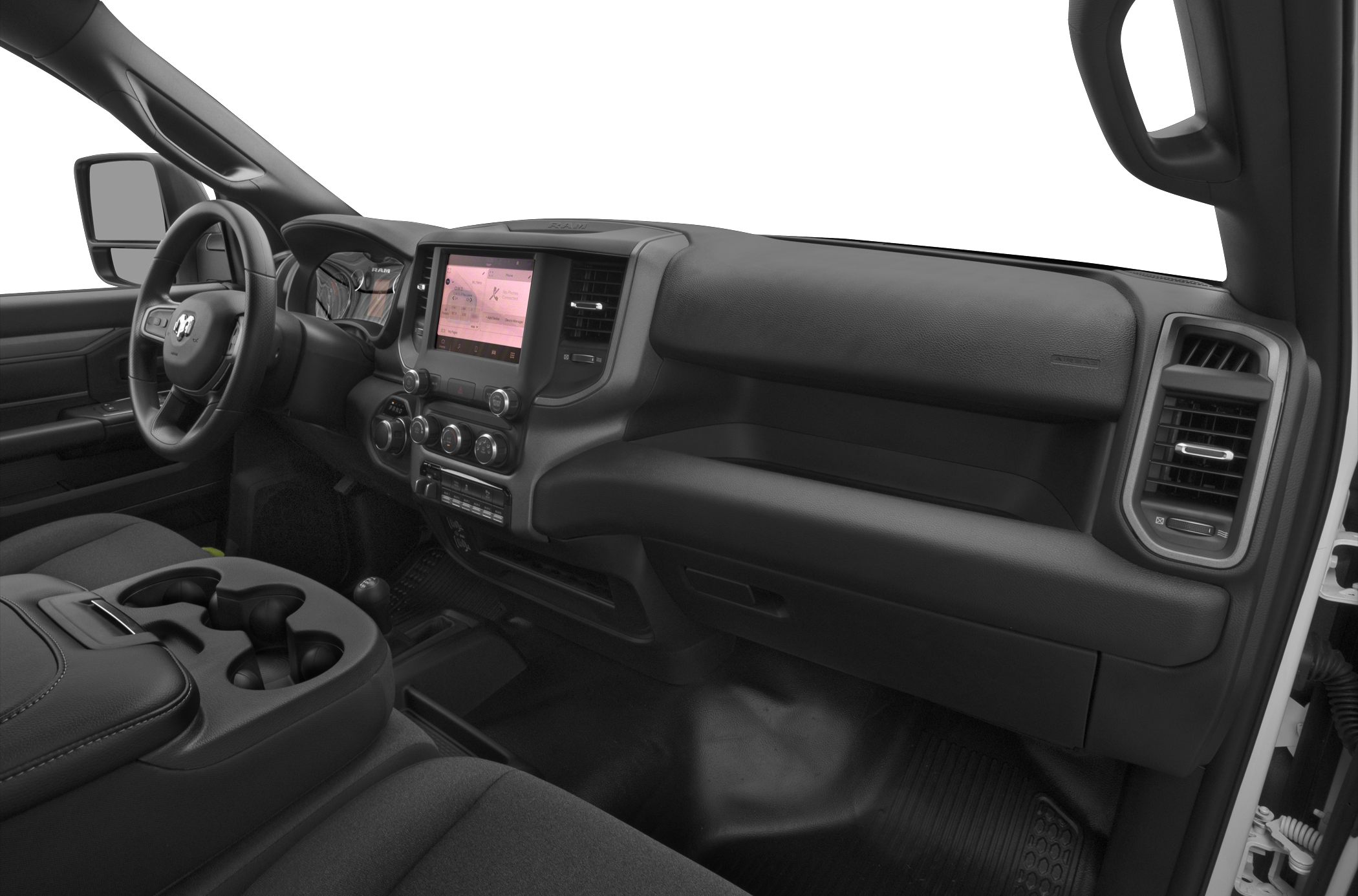 Modern dashboard and center console with touchscreen and controls